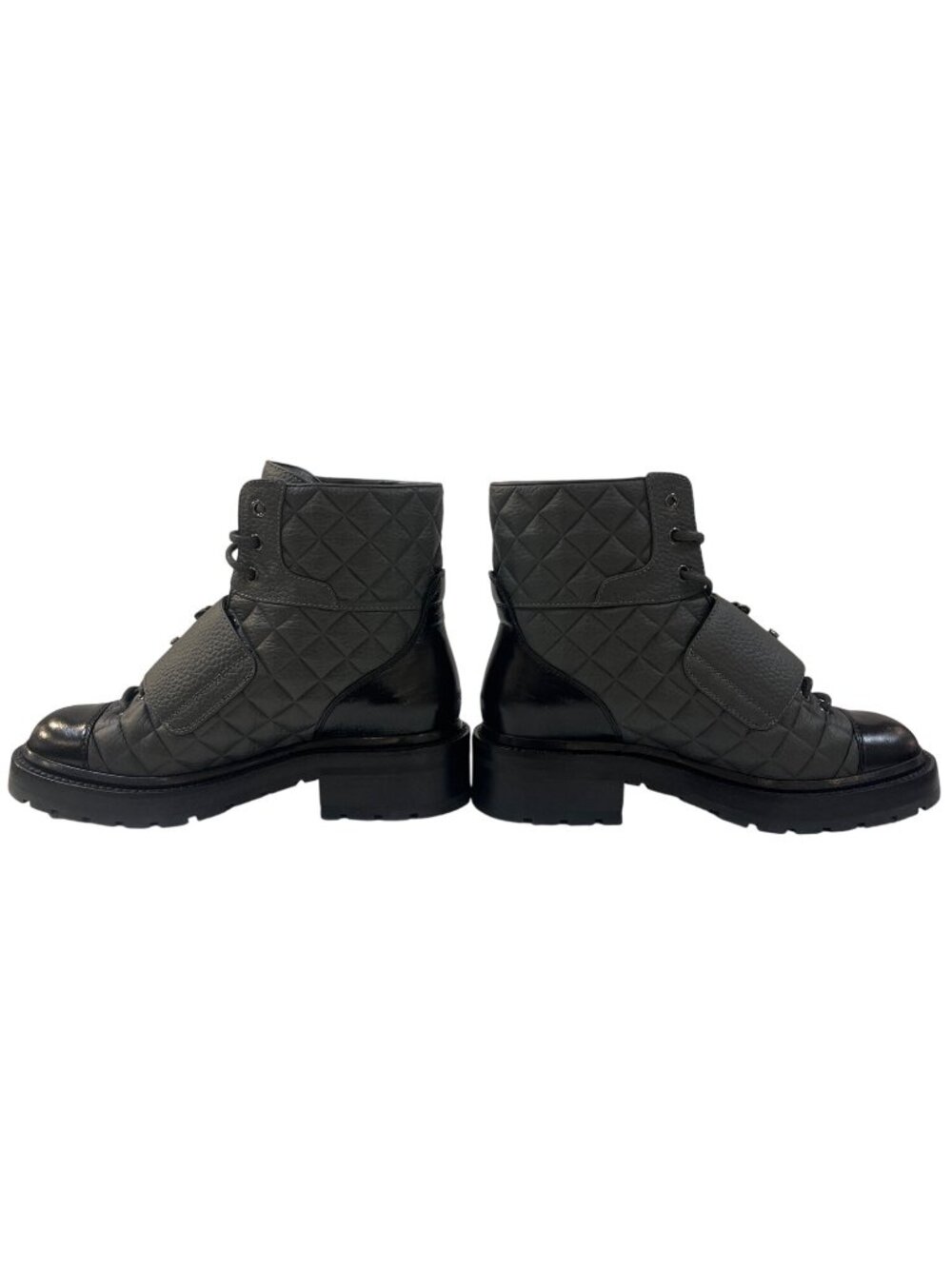 B-8. Chanel Quilted Combat Boot IT 37 US 6.5 Gray Black - Picture 6 of 16